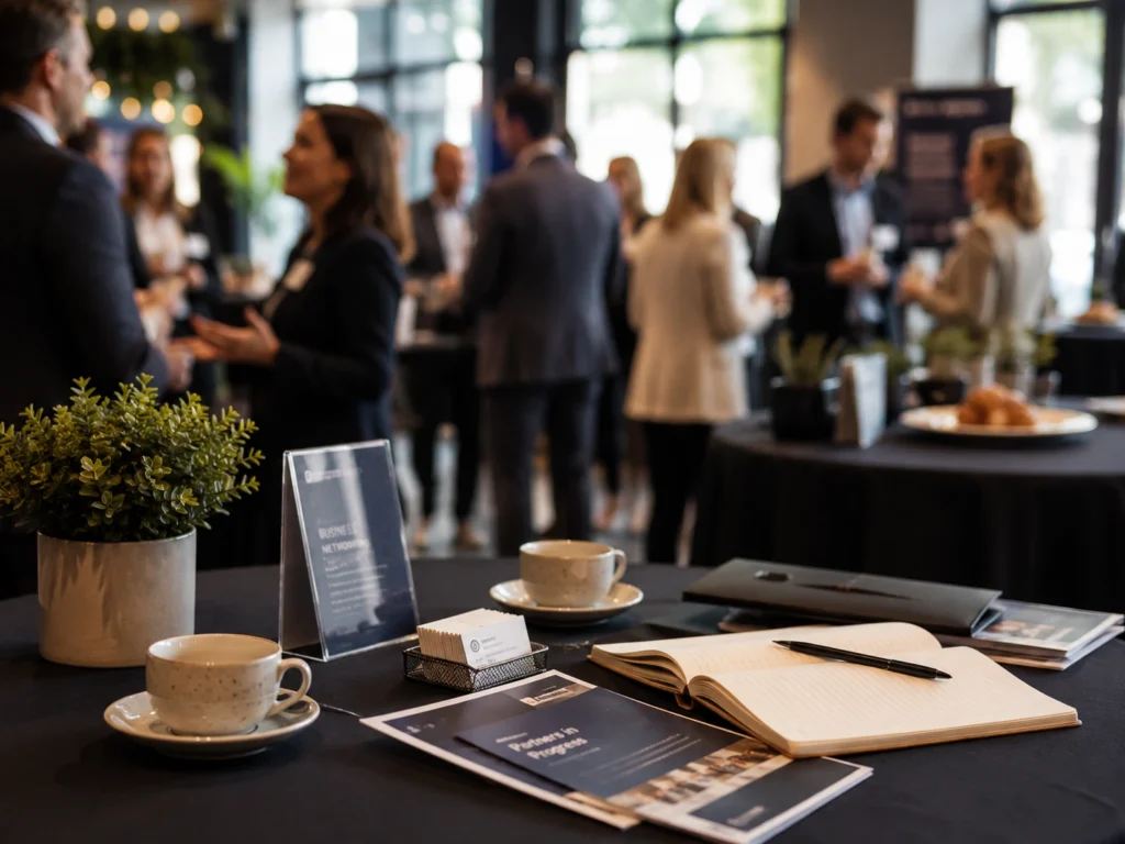 Community Bank Marketing: 10 Strategies for Growth Professionals networking at a local business event to build strategic partnerships